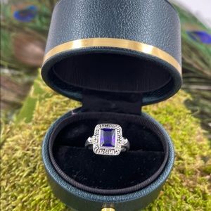 Vintage sterling Silver Faceted Amethyst Stone Art Deco Style Ring.